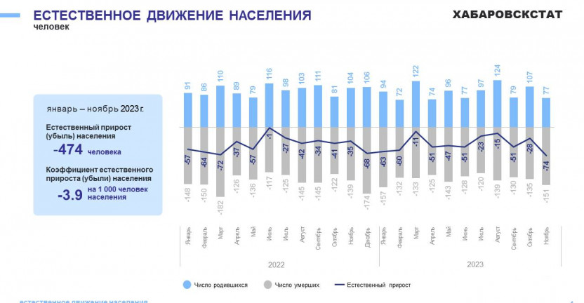 Оперативные демографические показатели по Магаданской области за январь-ноябрь 2023 года